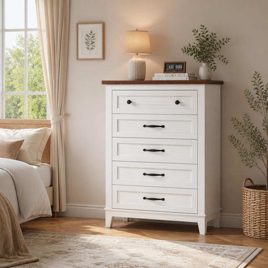 Bedroom Furniture - Wysoka komoda z pięcioma szufladami, idealna