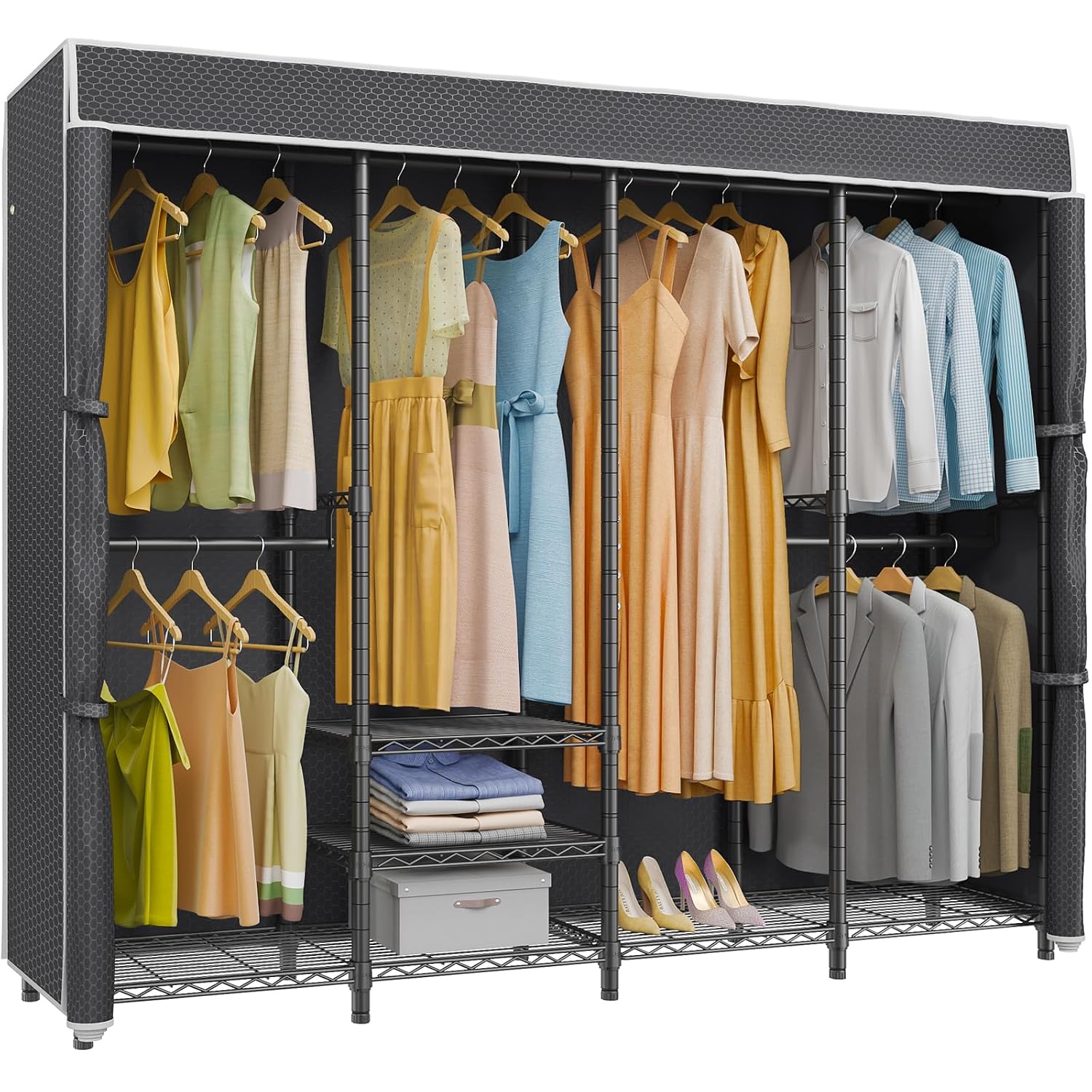 Wardrobe Closet Portable Fabric Cover - Średnia, samonosząca, przenośna szafa z regulowanymi