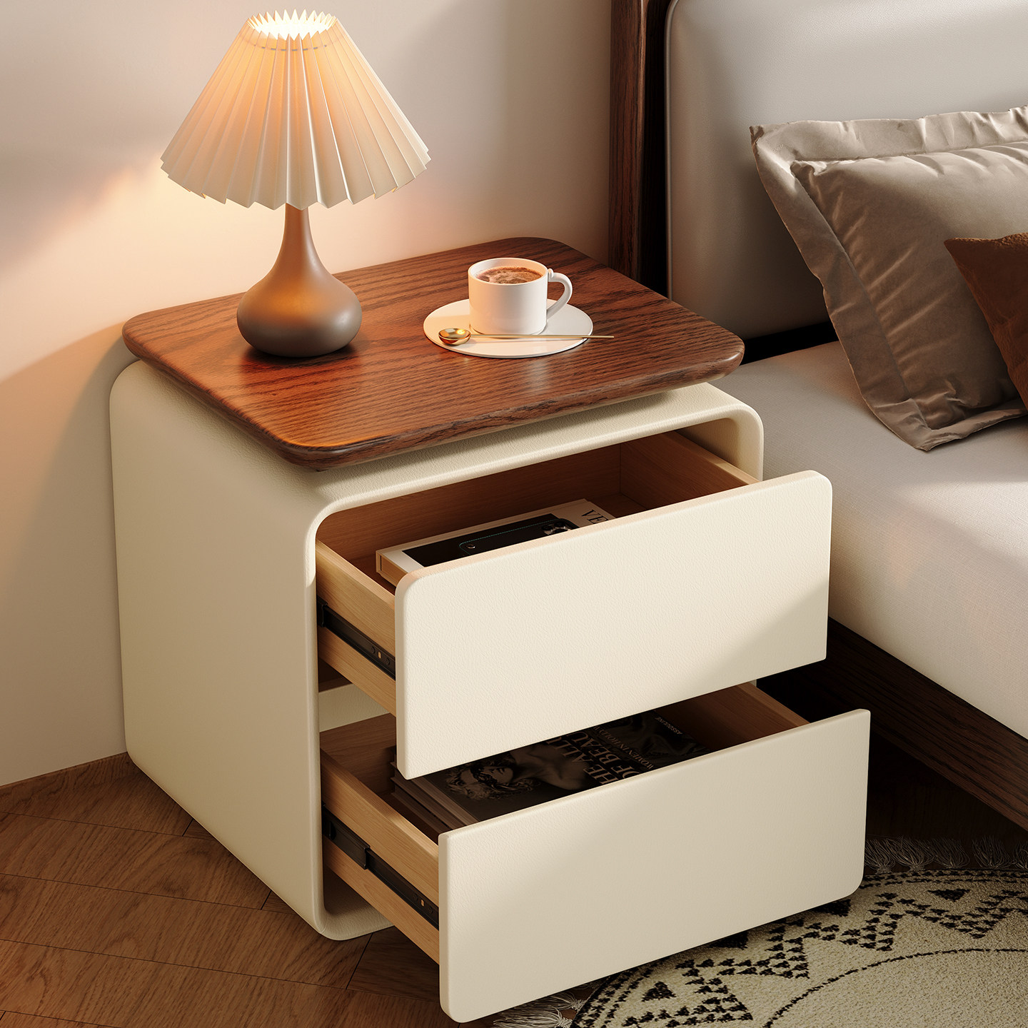 Solid Wood Nightstand 2 Drawers - Nowoczesna, minimalistyczna szafka nocna z dwoma