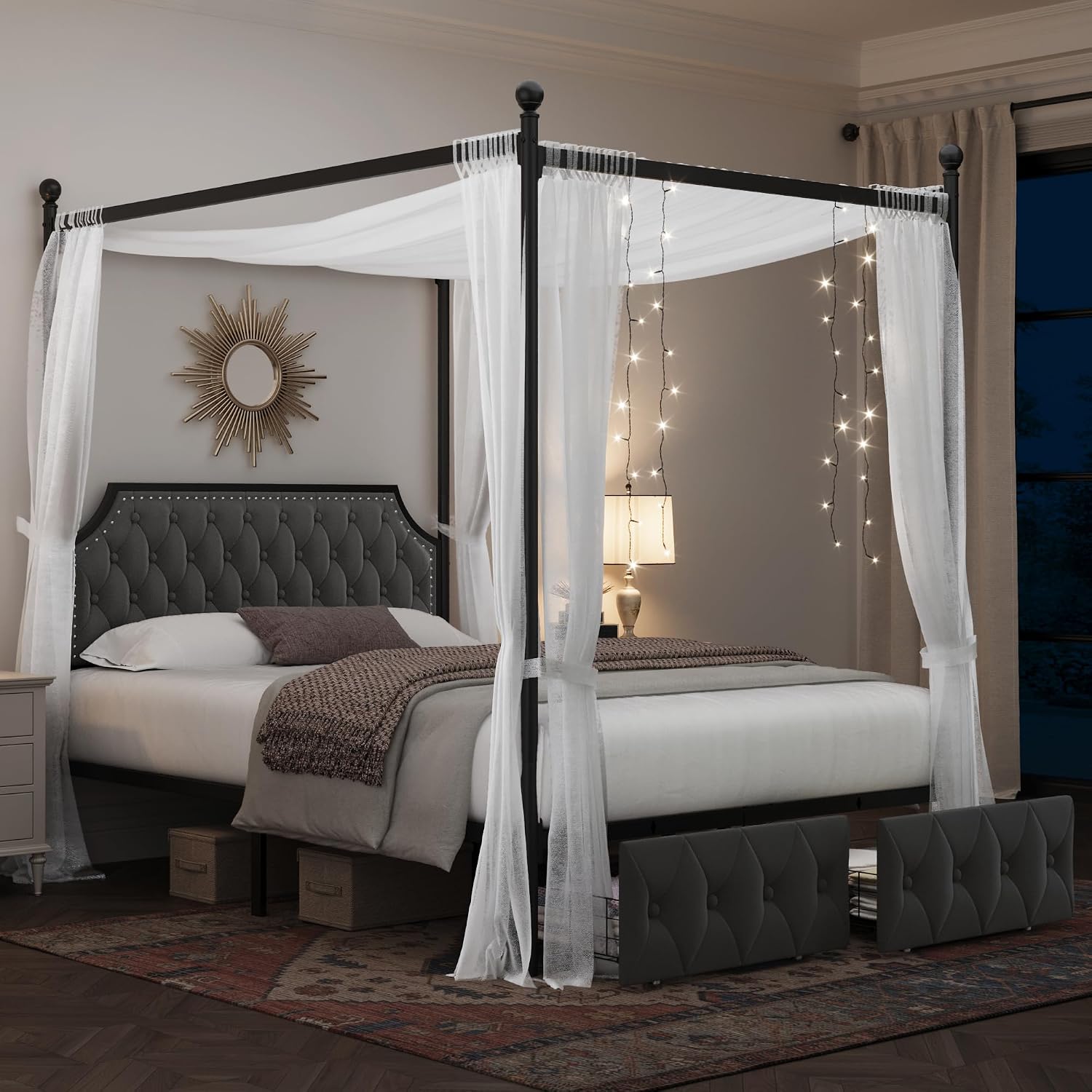 Canopy Bed Frame Metal Queen - Rama łóżka z baldachimem typu Queen