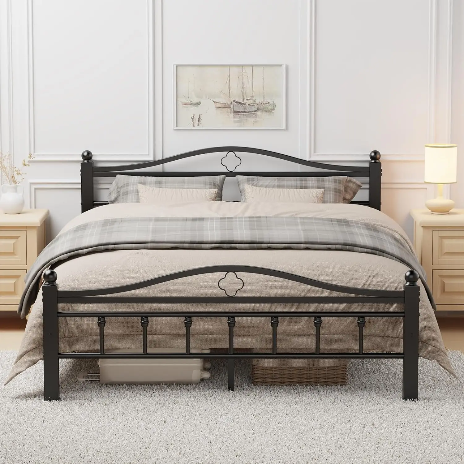 Canopy Bed Frame Metal Queen - Metalowa rama łóżka Queen z zagłówkiem