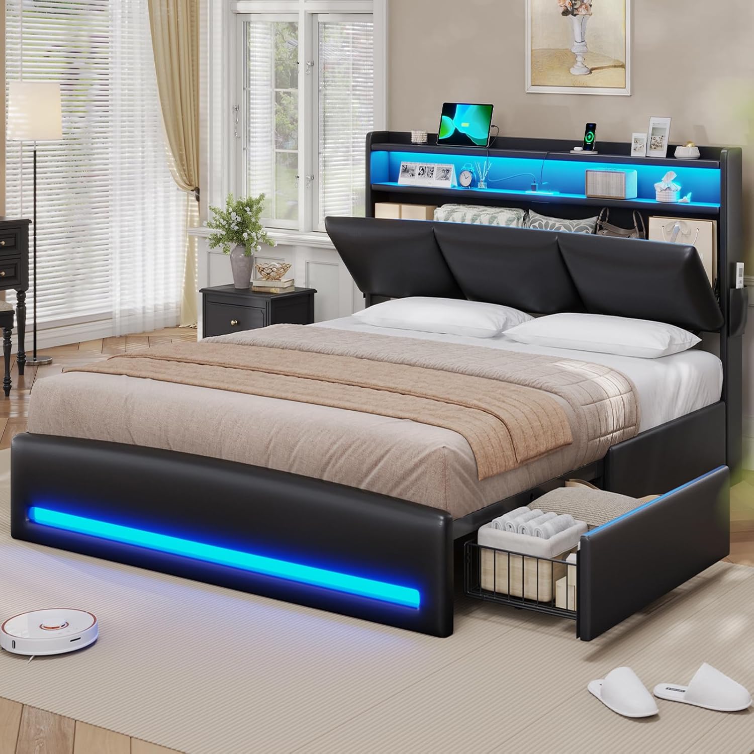 Canopy Bed Frame Metal Queen - Rama łóżka typu queen-size z zagłówkiem
