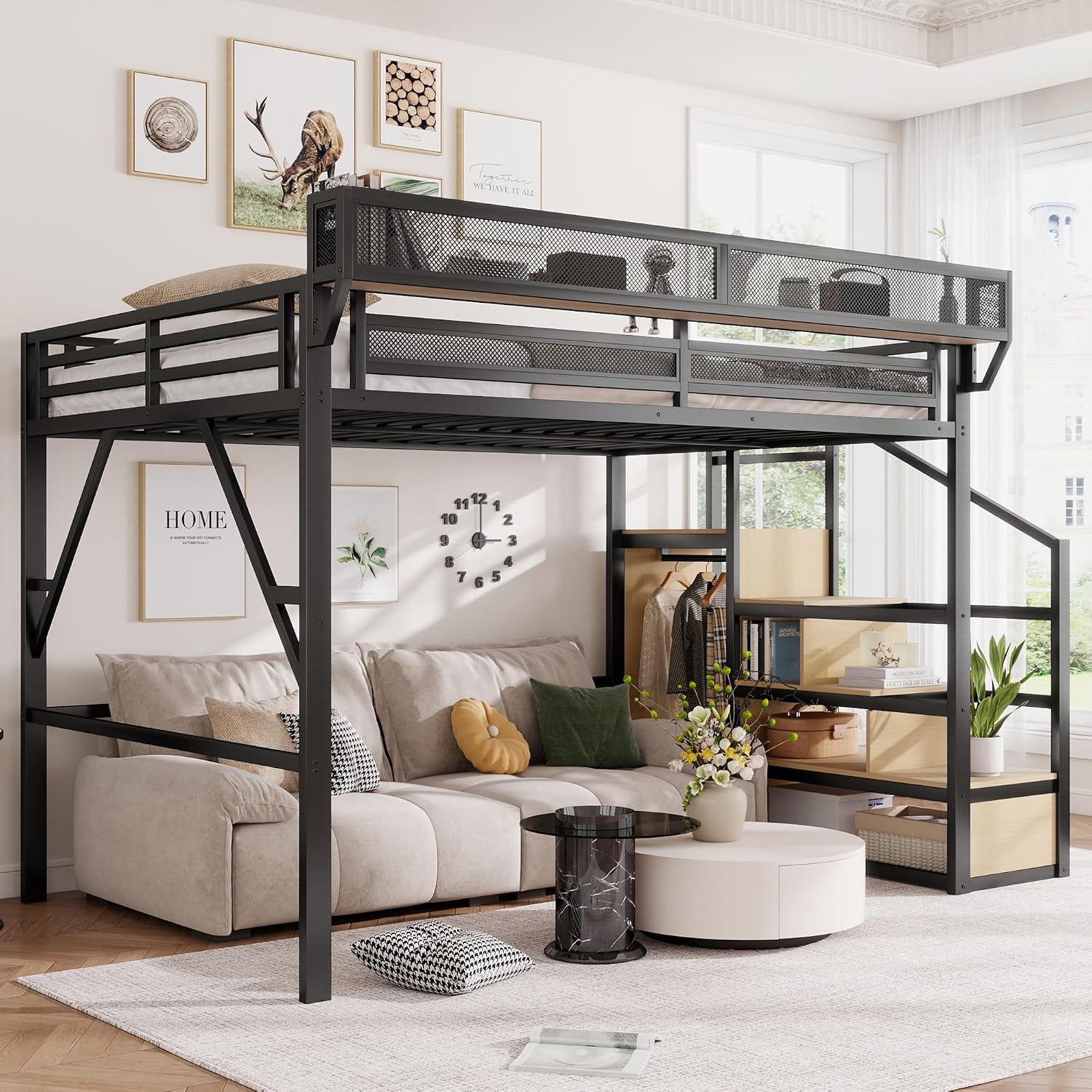 Canopy Bed Frame Metal Queen - Łóżko na antresoli w rozmiarze queen