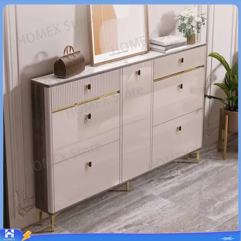 Shoe Rack Cabinet Narrow Entryway - Wodoodporna szafka na buty z taboretem,