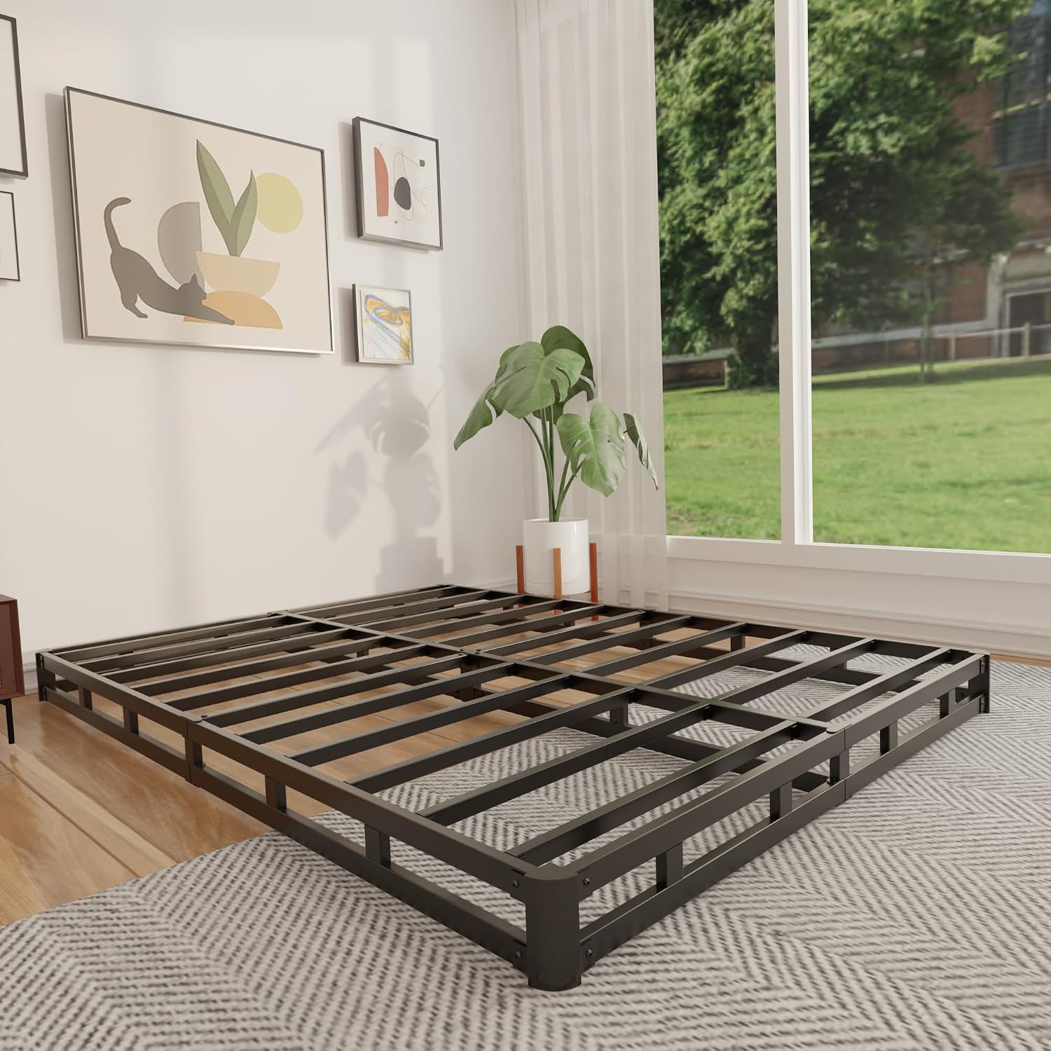 Canopy Bed Frame Metal Queen - 4-calowa niskoprofilowa podstawa pod materac typu