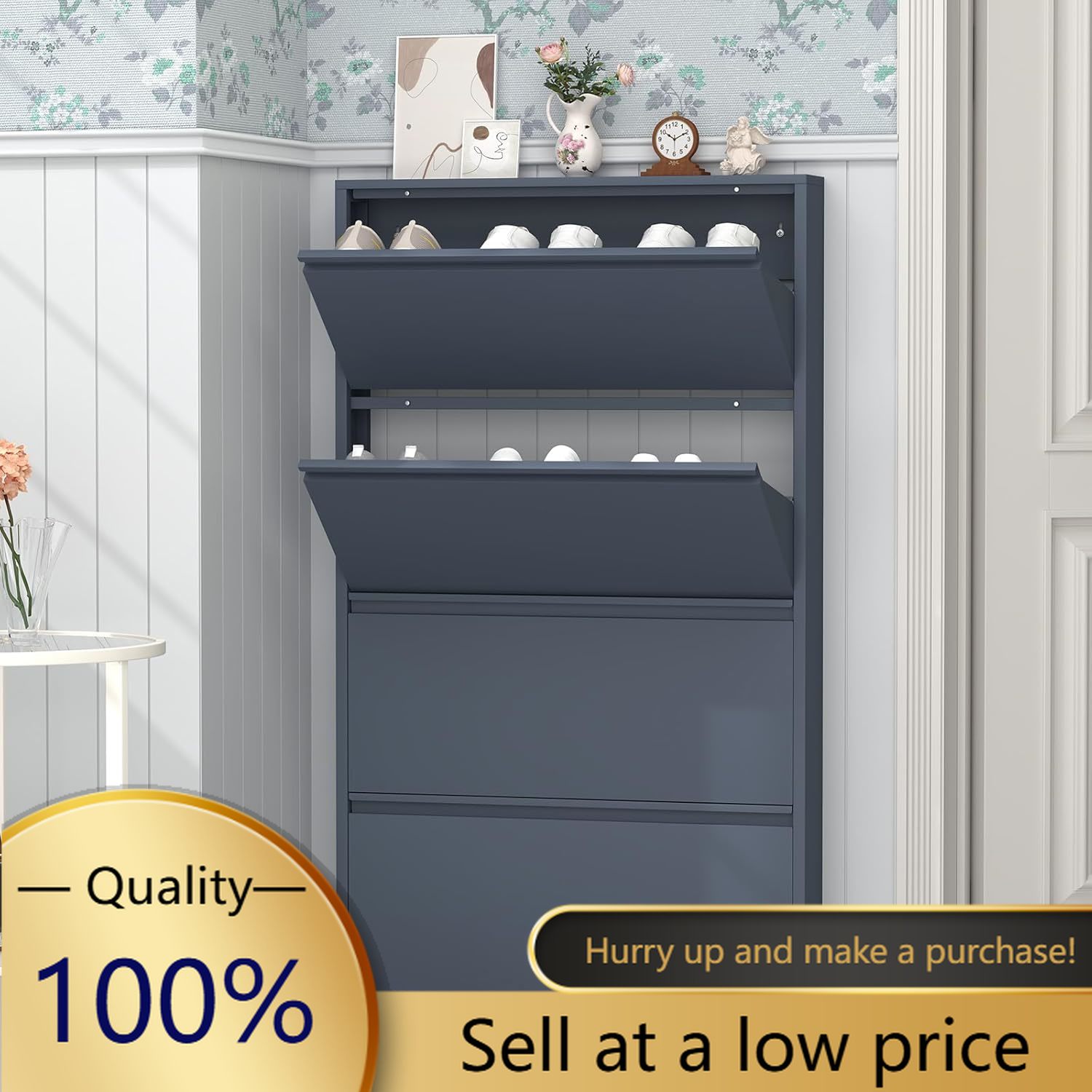 Shoe Rack Cabinet Narrow Entryway - Szafka na buty z 4 odchylanymi