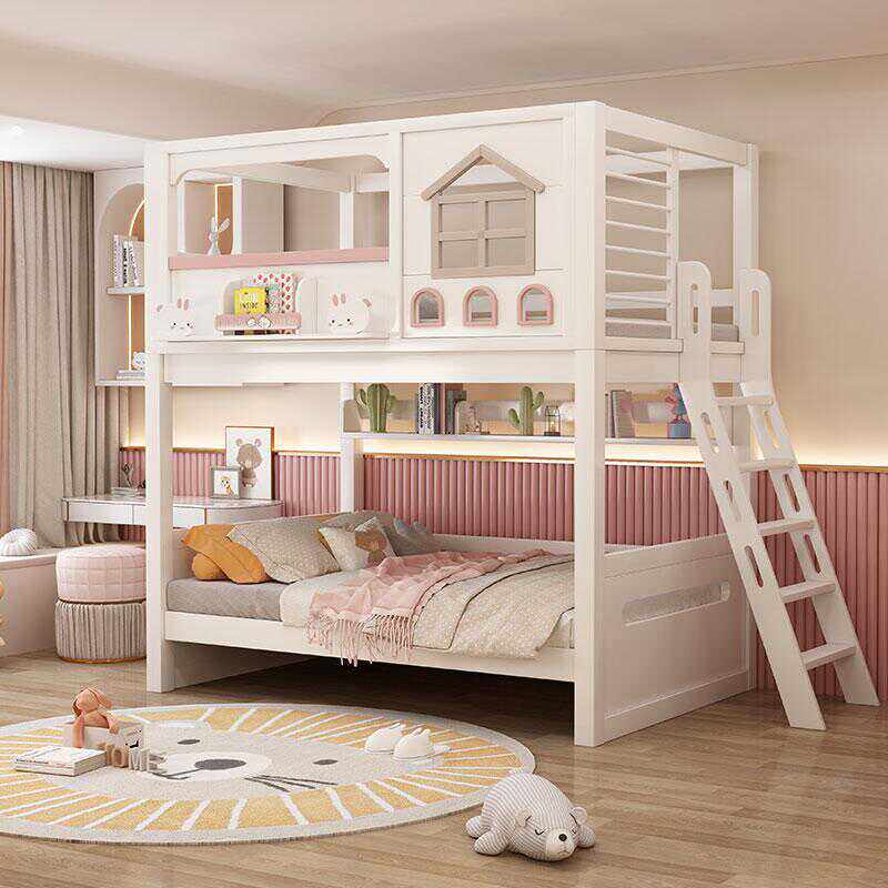 Bunk Bed With Stairs And Slide - Nowoczesne różowe łóżko piętrowe dla dzieci