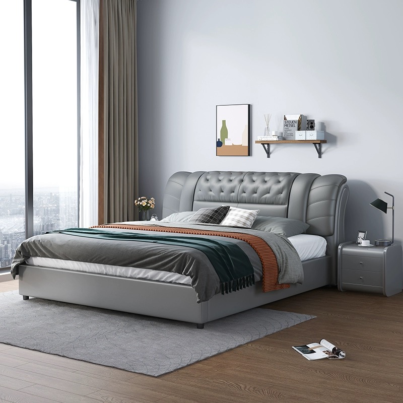 King Size Bed Frame With Storage Drawers - Zestaw mebli do sypialni, skórzane łóżko,