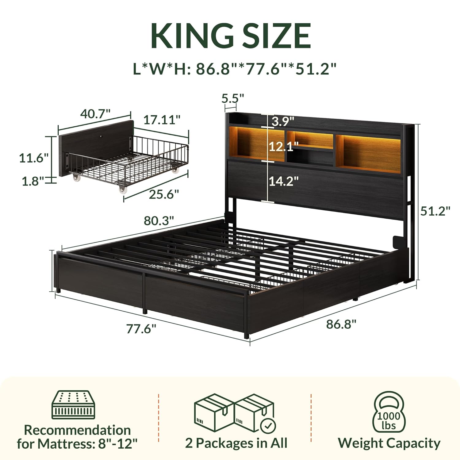 Rama łóżka typu king size z 6  – King Size Bed Frame With Storage Drawers recenzja i cena