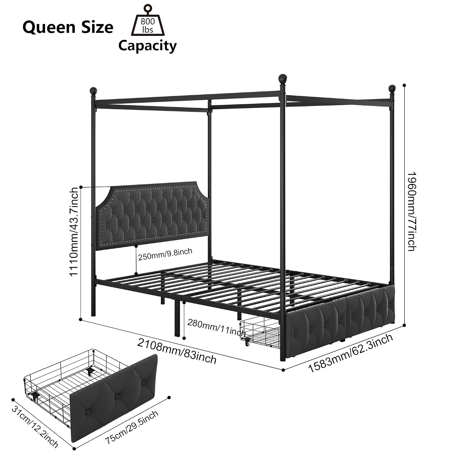 Rama łóżka z baldachimem typu  – Canopy Bed Frame Metal Queen recenzja i cena