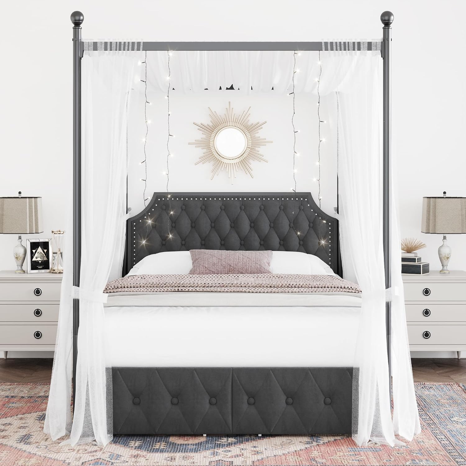 Rama łóżka z baldachimem typu  – Canopy Bed Frame Metal Queen recenzja i cena