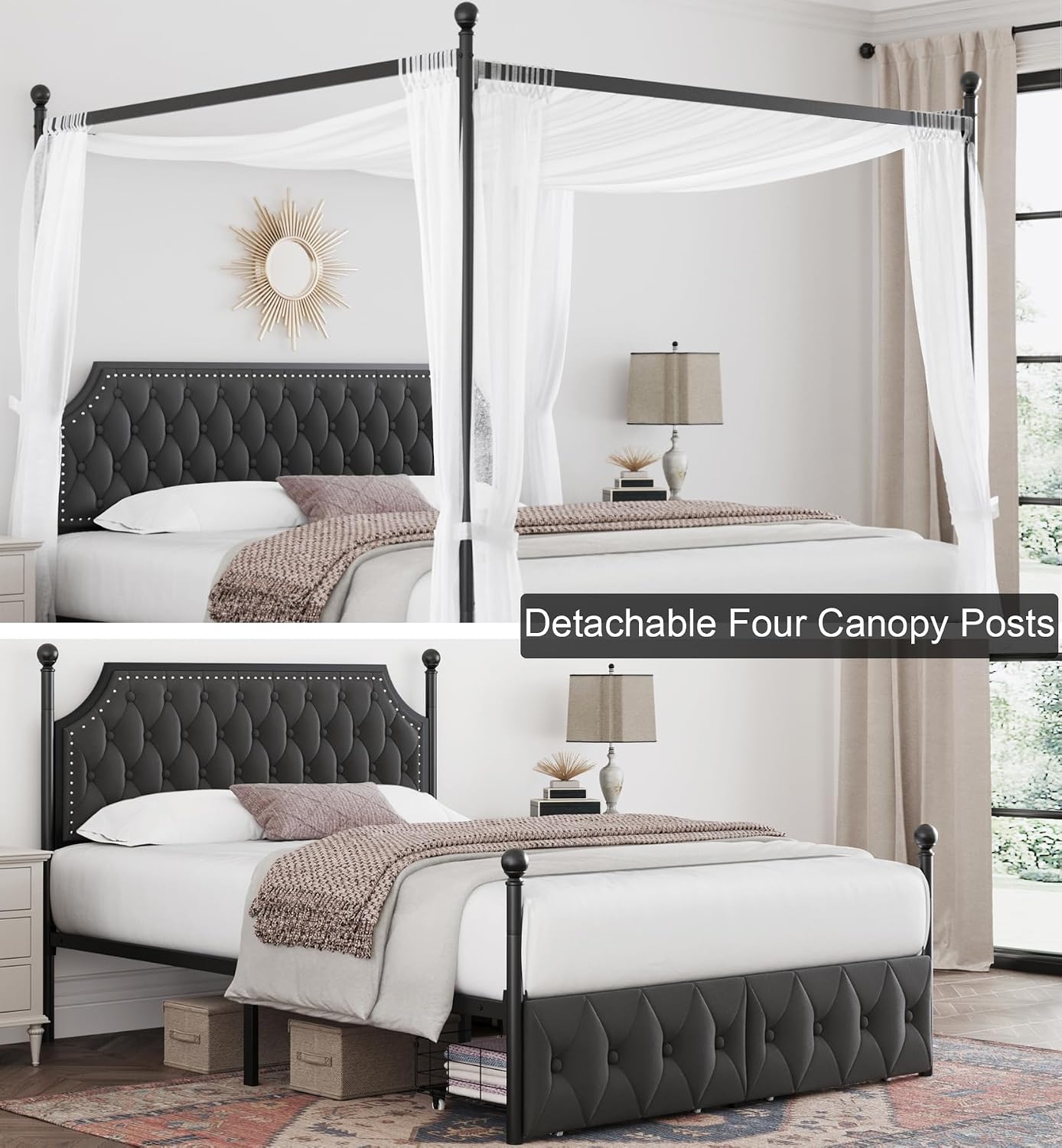 Rama łóżka z baldachimem typu  – Canopy Bed Frame Metal Queen recenzja i cena