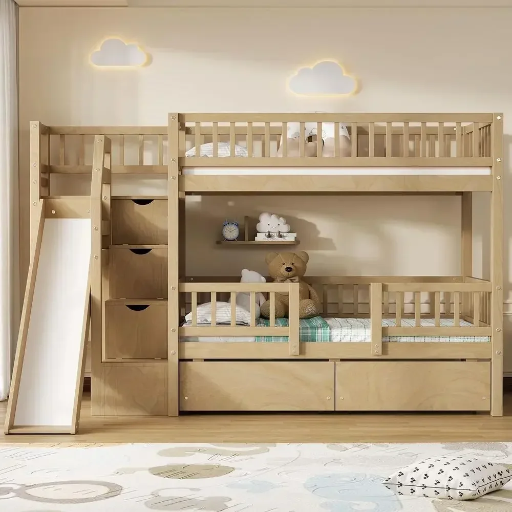 Drewniane łóżko piętrowe z dwo – Bunk Bed With Stairs And Slide recenzja i cena