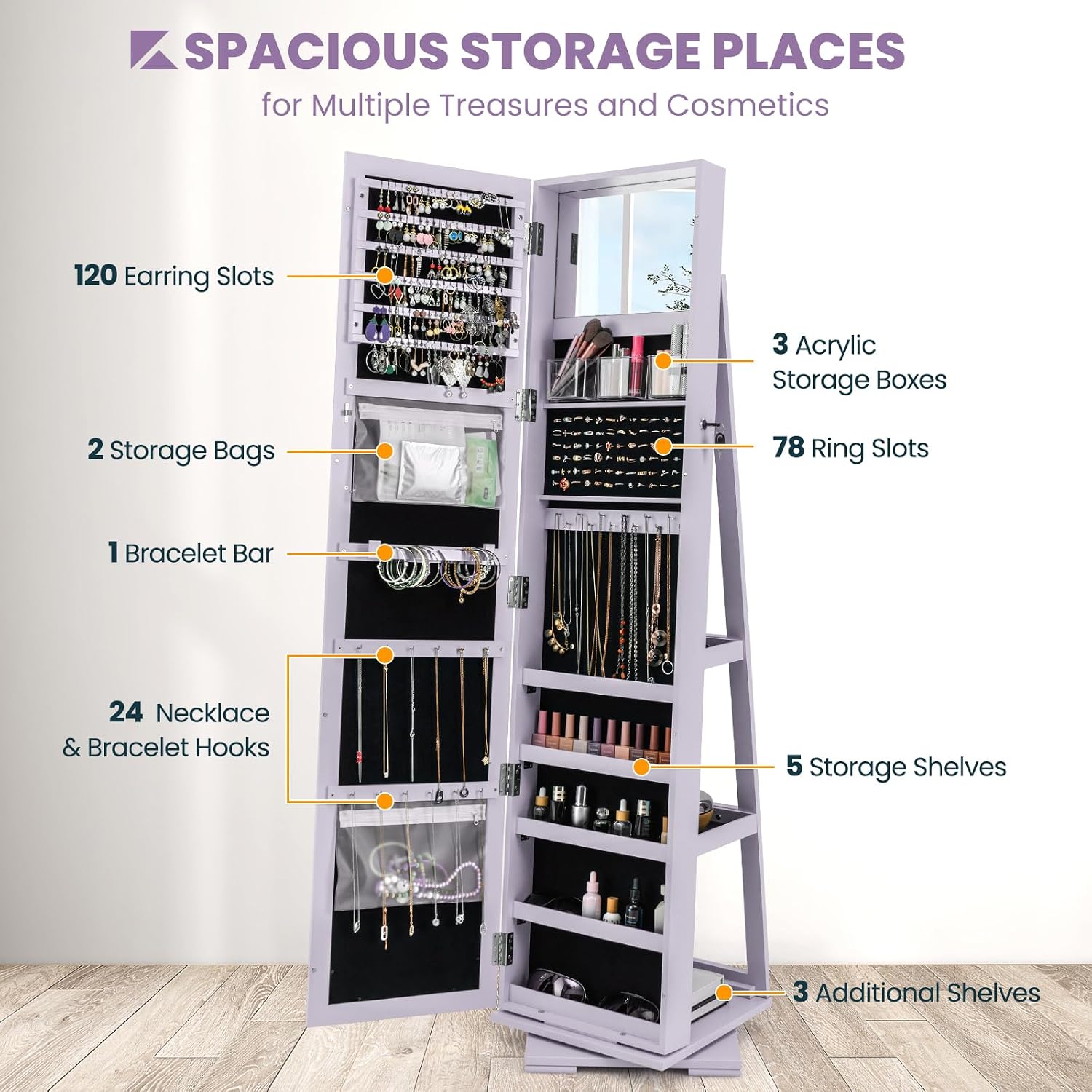 Szafa na biżuterię z obrotowym – Full Length Mirror Jewelry Armoire recenzja i cena