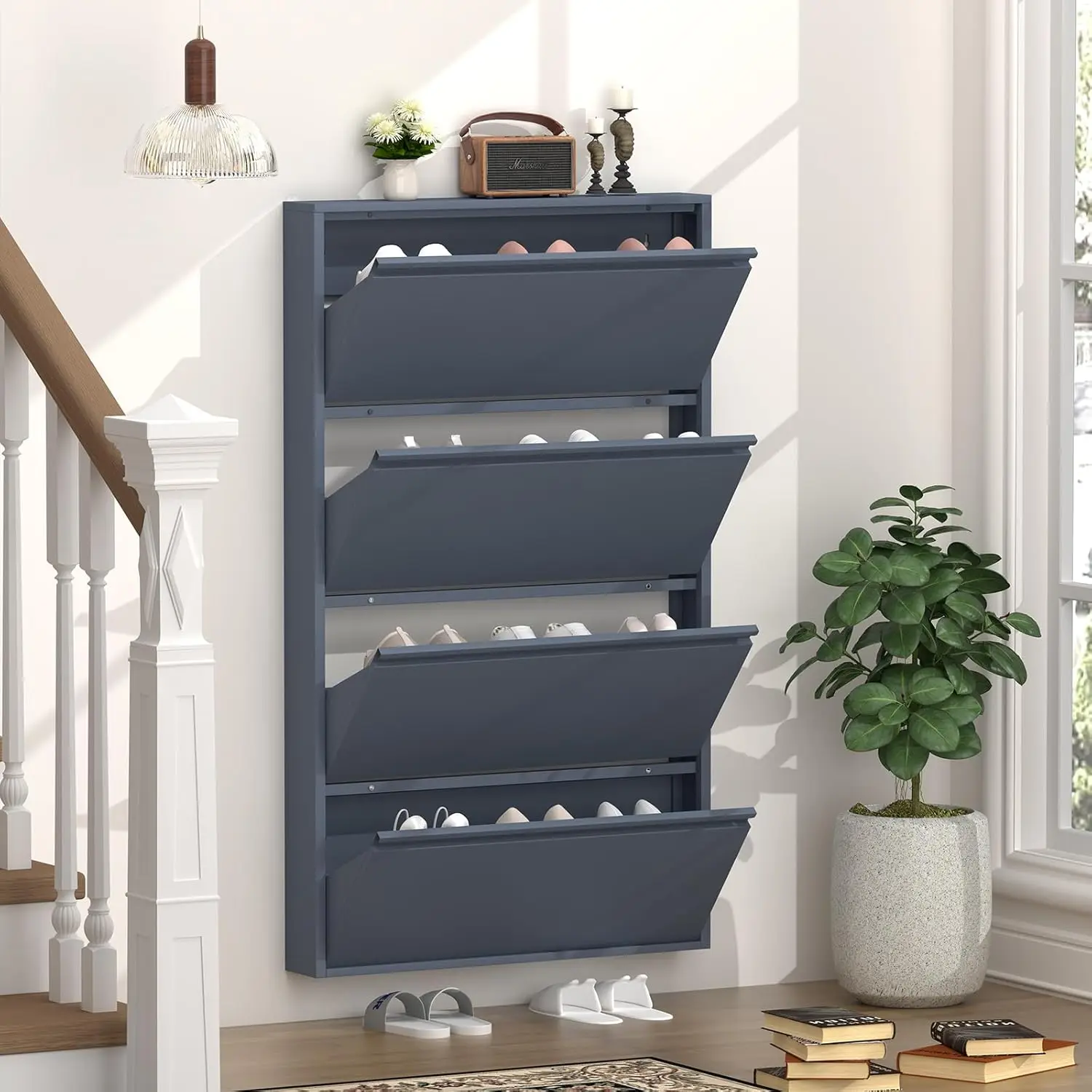 Szafka na buty z 4 odchylanymi – Shoe Rack Cabinet Narrow Entryway recenzja i cena