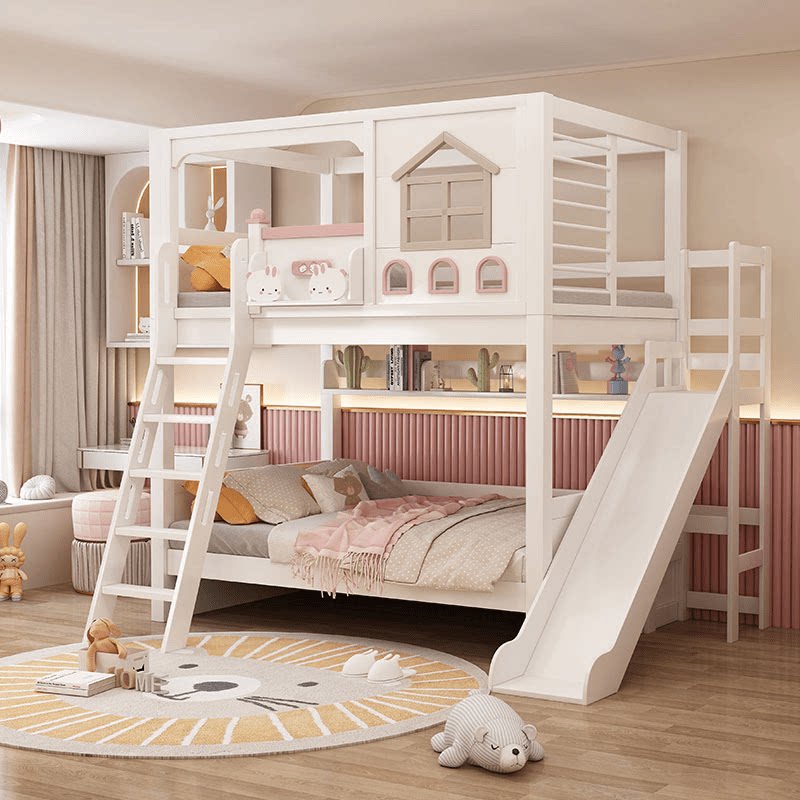 Nowoczesne różowe łóżko piętro – Bunk Bed With Stairs And Slide recenzja i cena
